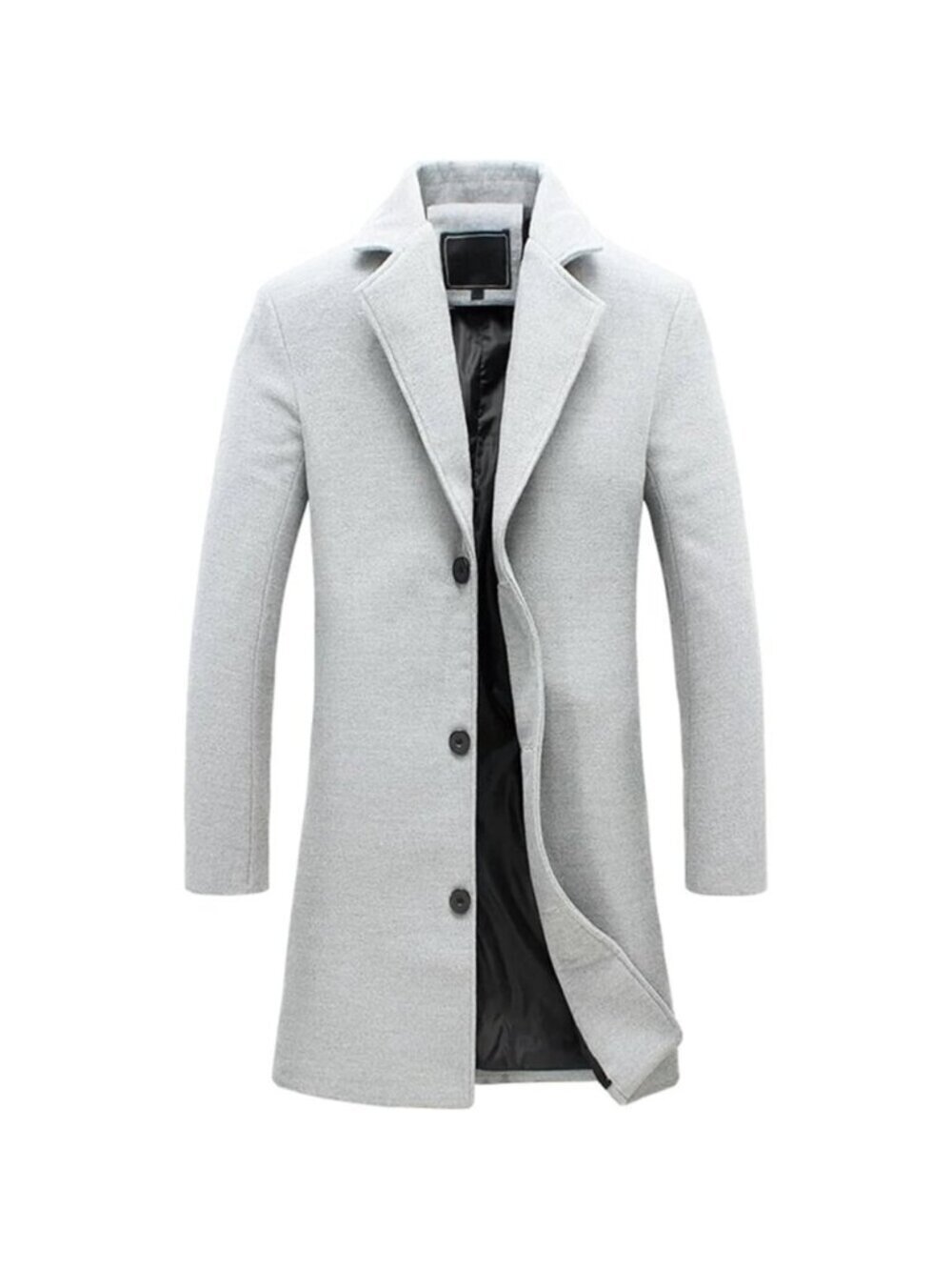Men's Light Gray Wool Blend Pea Coat Collar Single Breasted Overcoat Trench Coat